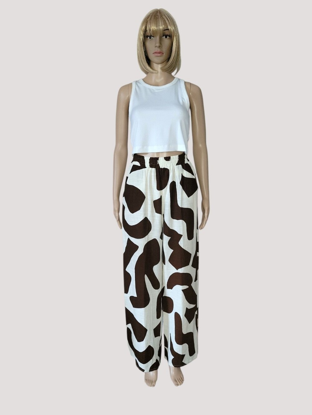 Paper Heart Eclipse Brown Abstract Print Wide Leg Linen Blend Pants Small EUC